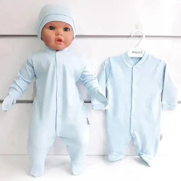 Baby Jumpsuit with Simple Beanie Gloves - Blue