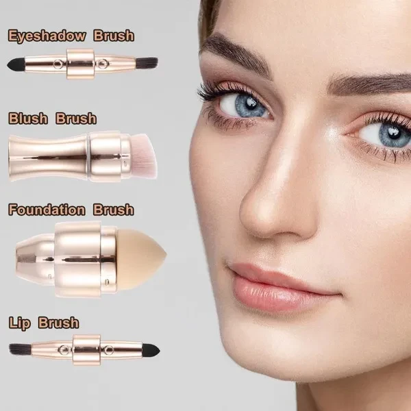 VOCOSTE 4 in 1 Portable Makeup Brush Set Make Up Concealer Brush Blush Powder Brush Lip Brush Eyeshadow Brush Foundation Sponge Brush Cosmetic Beauty Tools