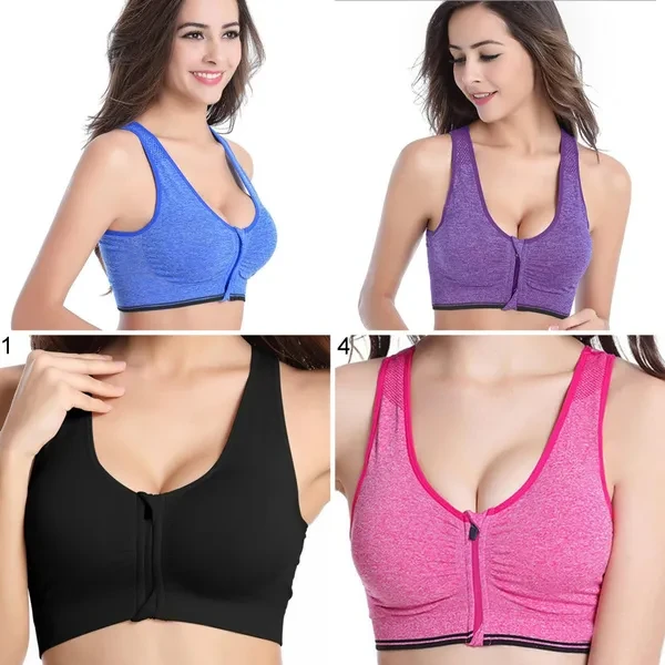 Eye-Catching Women Sport Bra Running Gym Yoga Padded Fitness Workout Zipper Stretch Top Tank