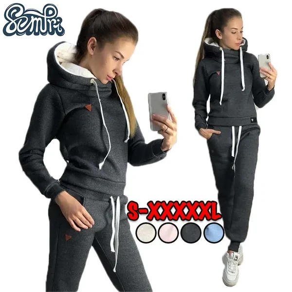 2 Piece Outfits Women Casual Suits Long Sleeve Hooded Sweatshirts+Sweat Pants Sport Wear Tracksuits Jogging 2022 Fashion Sets