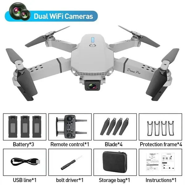 3 BATTERIES PRO DRONE X 4K HD SELFIE CAMERA WIFI FPV GPS FOLDABLE RC QUADCOPTER