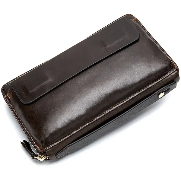 High Quality Soft Genuine Leather Mens Long Cellphone Clutch Wallet Business Purse for Men Card Holder Hand Bag