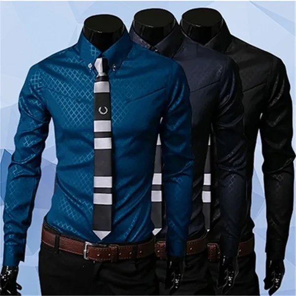 Fashion Men Luxury Business Style Slim Fit Long Sleeve Casual Dress Shirt