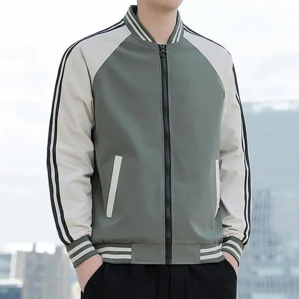 Mens Baseball Jackets Spring Autumn Fashion Men's Casual Zipper Baseball Jackets Striped Patchwork Jackets Men's Coats 3 Colors