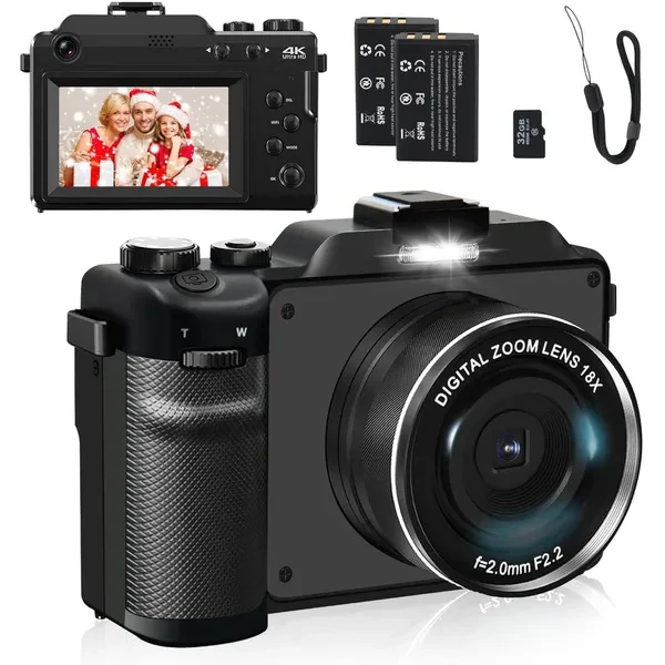 Vlogging Camera for YouTube,4K Digital Camera,48MP Cameras for Photography with Dual Camera,Autofocus 18X Digital Zoom,Point and Shoot Digital Cameras with 32GB TF Card for Teens Beginners