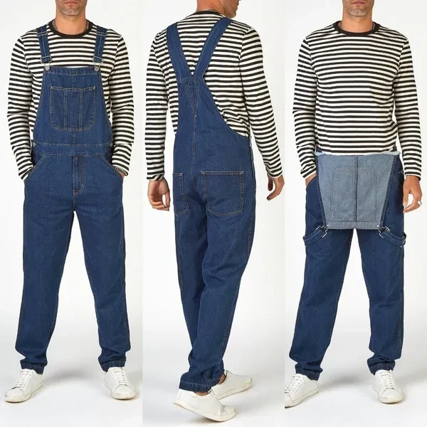 Denim Button polyester Workwear Jeans Men Overalls Autumn Solid