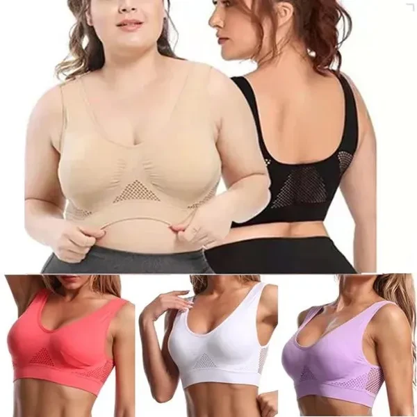 Large Size Frameless Bra Mesh Breathable Bra Sports Bra Push Up Padded Bra Workout Gym Bra Comfortable Section(XS-6XL)