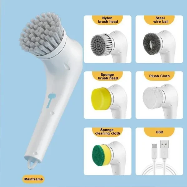 5 In 1 Multifunctional Wireless Electric Cleaning Brush Rotating Scrubber Kitchen Dishwashing Brush Sink Cleaning Tool Bathroom Bath Cleaning Electric Brush Scrubber Household Tools