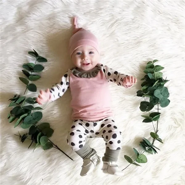 Lovely Wave Point Rompers Shirts+ Leggings Pants Baby Girls Clothing Set