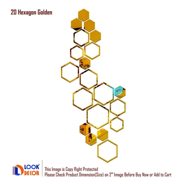 Look Decor-20 Shape Hexagon-(Golden-Pack of 20)-3D Acrylic Mirror Wall Stickers Decoration for Home Wall Office Wall Stylish and Latest Product Code Number 988