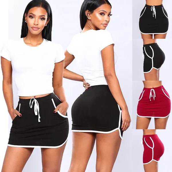 New Package Hip Short Skirt High Elasticity Waist Stripes Stitching Mini Skirt Fitness Slim Short Mini Skirt