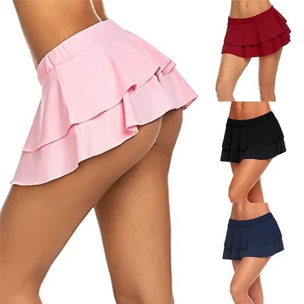 Women Pleated Mini Skirt Solid Ruffle Lingerie Skirts