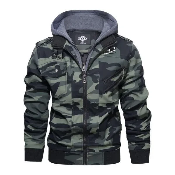 Hood Crew Men's New Hoodie Leather Coat Fashion Casual PU Jacket Slim Leather Bomber Jackets 2 Colors