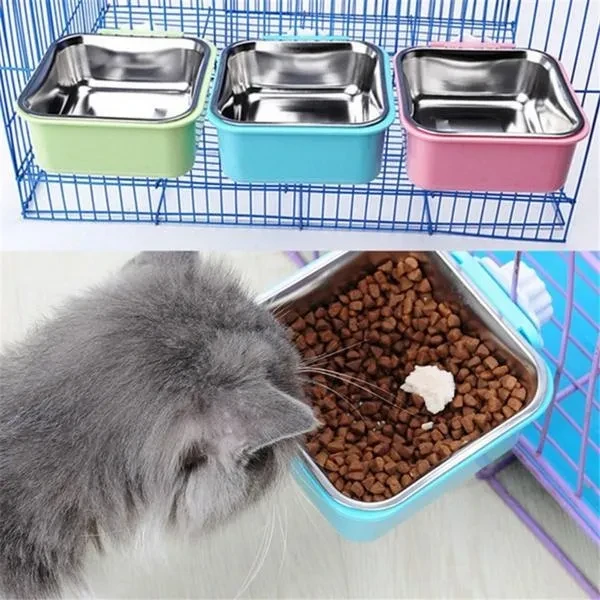 Pet Feeder Dog Bowl Stainless Steel Food Hanging Bowl Crates Cages Dog Parrot Bird Pet Drink Water Bowl Dish Accessory