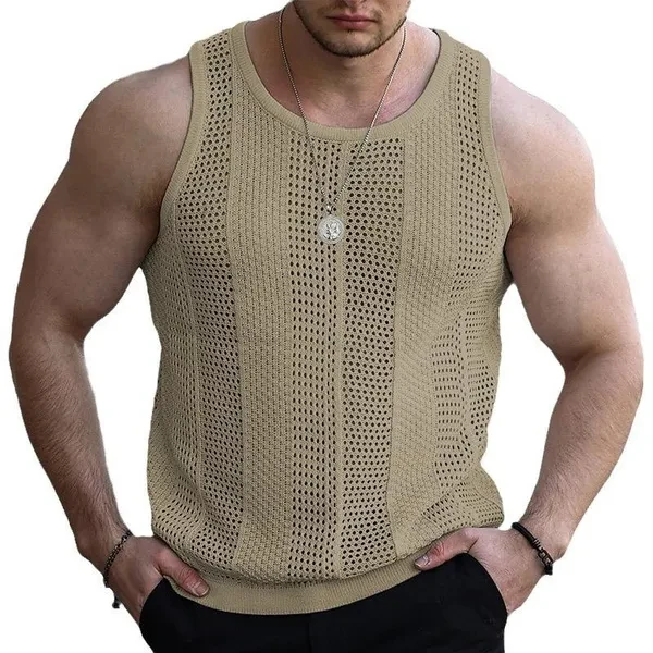 Men's New Cut-Out Knit Men's Sleeveless Slim Fit Knit Vest