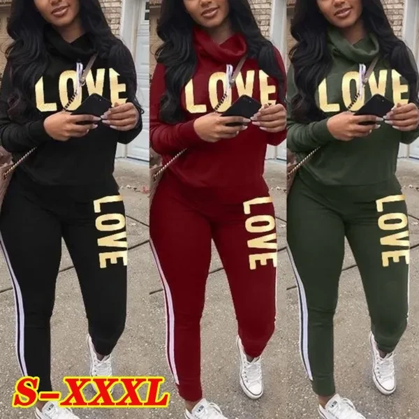 2022 Women's Fashion Letter Printed Hoodies and Long Pants Set Tracksuits Women Two Pieces Jogging Sports Wear Suit