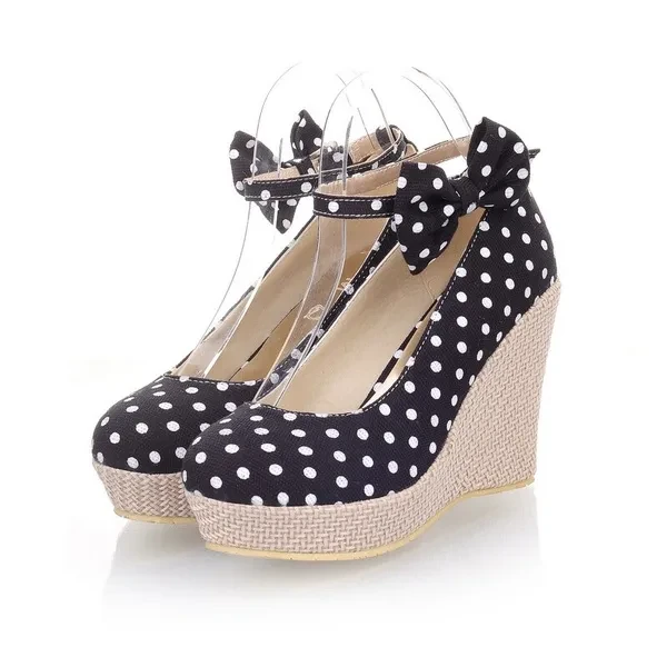 2020 cute sweet bow polka dot Fashion women's Shoes wedges High Heels spring Party date pumps Shoes Woman