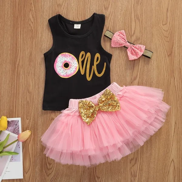 3Pcs Newborn Infant Baby Girl Clothes Sleeveless Vest Bowknot Tulle Tutu Skirts Birthday Costumes 0-24M