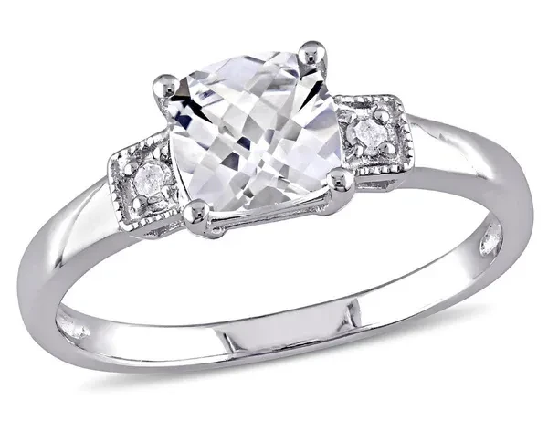 1.25 Carat (ctw) Cushion-Cut Lab-Created White Sapphire Ring with Accent Diamonds in Sterling Silver