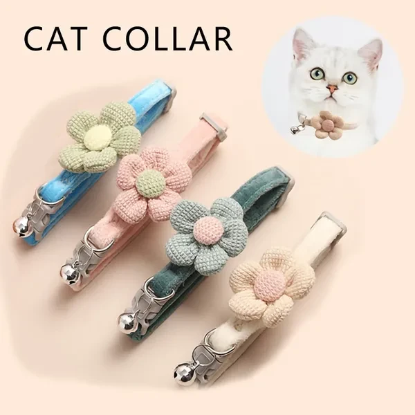 1Pc Cat Collar with Cute Flower Adjustable Buckle Cat Collar Bell Collar Cat Small Pet Supplies Kitten Collar Small Dog Acce