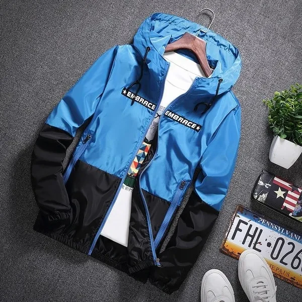 Bomber Hooded Patchwork Jacket Men Casual Slim Windbreaker Jacket Thin Male Outwear Zipper Coat Brand Hot Spring Autumn Clothing