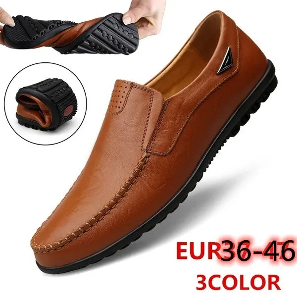 Top Brand Fashion Men's Flat Casual Leather Shoes, Men's Deerskin Peas and Peas Shoes, Men's Walking Peas Shoes, Men's Lazy Driving Shoes, Soft and Comfortable Loafers Size 37-46