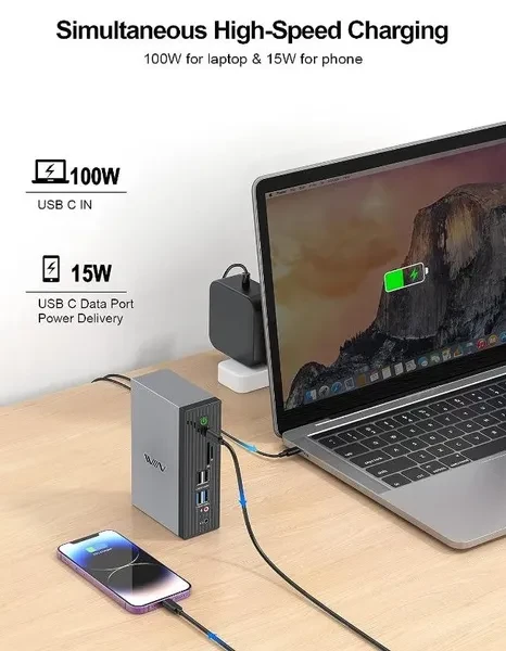 IVIIN 4K@60Hz Quadruple 19-in-1 Laptop USB-C Docking Station Grey D6919