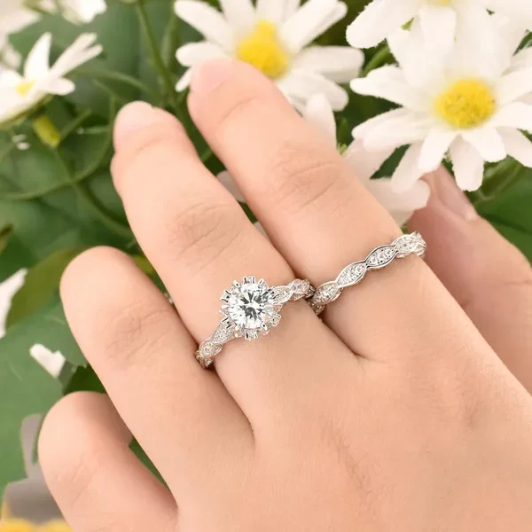 Newshe 925 Sterling Silver 2Pcs Engagement Wedding Ring Set AAAAA CZ Bridal Sets Vintage Jewelry for Women JR4891