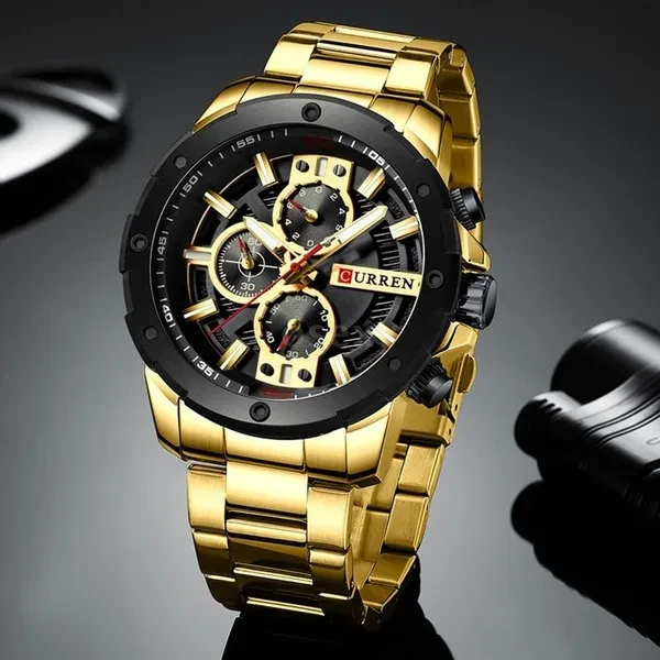 CURREN Men Quartz Watch Blue Luxury Stainless Steel Band Fashion Multifunction Wristwatch Chronograph Calendar Date Watches