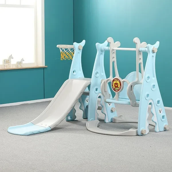 3 In 1 Toddler Climber and Swing Set Climber Slide Playset W/Basketball Hoop, Easy Climb Stairs, Kids Playset for Both Indoors & Backyard