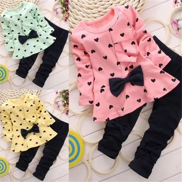 Kids Baby Girl Heart-shaped 2PCS Clothes Outfits Tops Sweater + Pants 1-5 Years