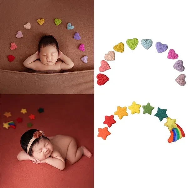 7/10Pcs DIY Handmade Baby Wool Felt Rainbow Stars Love Heart Home Party Decorations Newborn Photography Props Infant Photo Shooting Accessories DIU