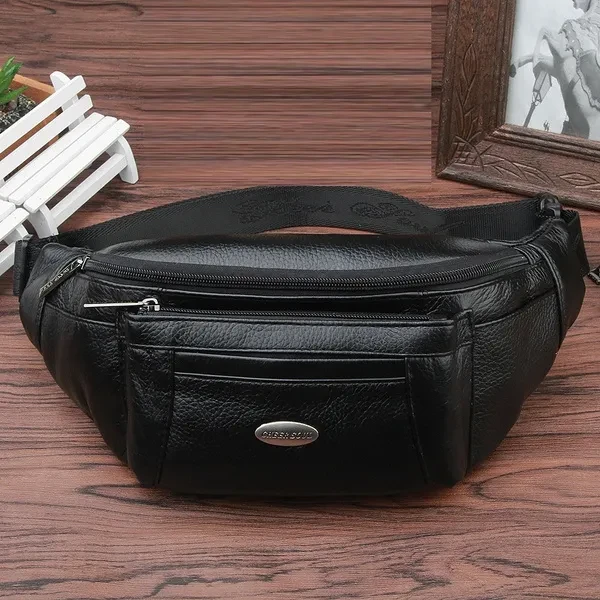 Genuine Leather Waist Fanny Pack Belt Bags for Men Travel Retro Real Cowhide Male Single Messenger Cross body Chest Hip Bum Bag
