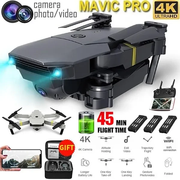 2021 New XT-1 Puls Mavic Pro Professional 4K Camera Clone Folding Drone Wireless Wifi 360 Degree Volume FPV Self-timer RC Drone Quadcopter RTF with Live Video Christmas Gift (gift for Handbag)