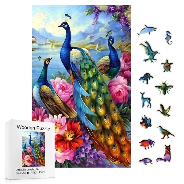3D Wooden Jigsaw Puzzle Animal Shapes Wooden Peacock Puzzles For Adults Kids Educational Toys Games Wood DIY Puzzle Crafts Gift