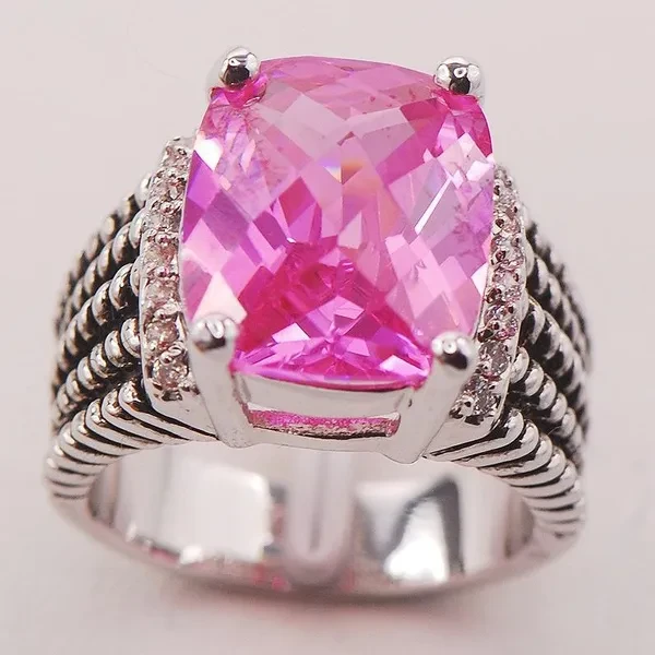 Pink Sapphire 925 Sterling Silver Fashion Size 6 7 8 9 10 F775