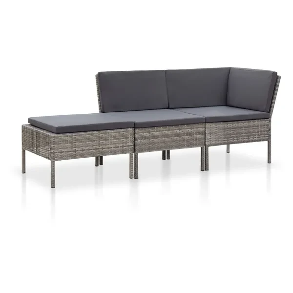 3-part Garden lounge set with gray poly rattan cushions Garten Lounge-Set tuin loungeset ensemble de salon de jardin