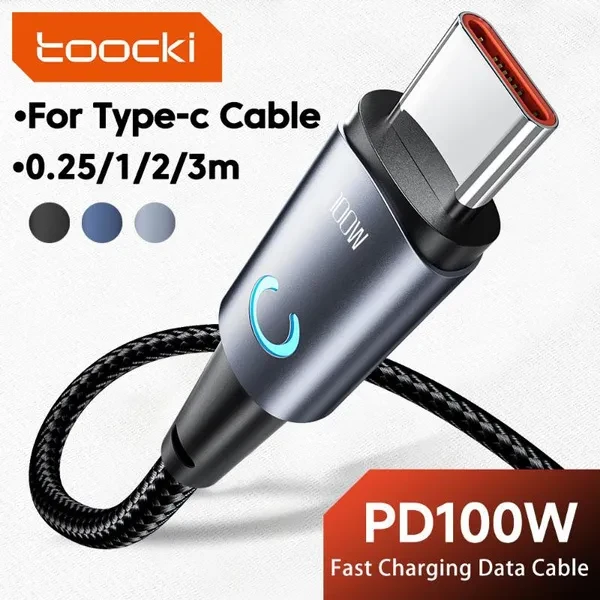 Toocki PD100W USB C Cable LED Display Quick Charge Type C to Type C Cable 5A Fast Charging Data Transmission Cord For Samsung Xiaomi Huawei Mobile Phone