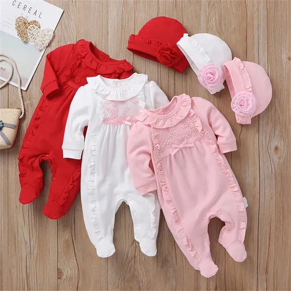 2PCS Newborn Baby Girl 3D Flower Romper Bodysuit Jumpsuit Hat Outfit Clothes