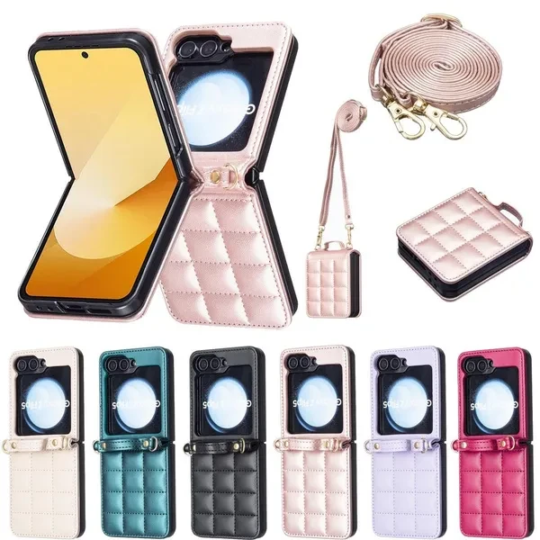 Pure Color Square Series Case Cover for Samsung Galaxy Z Flip 3&Z Flip 4&Z Flip 5&Z Flip 6 Phone Case With Long Lanyard