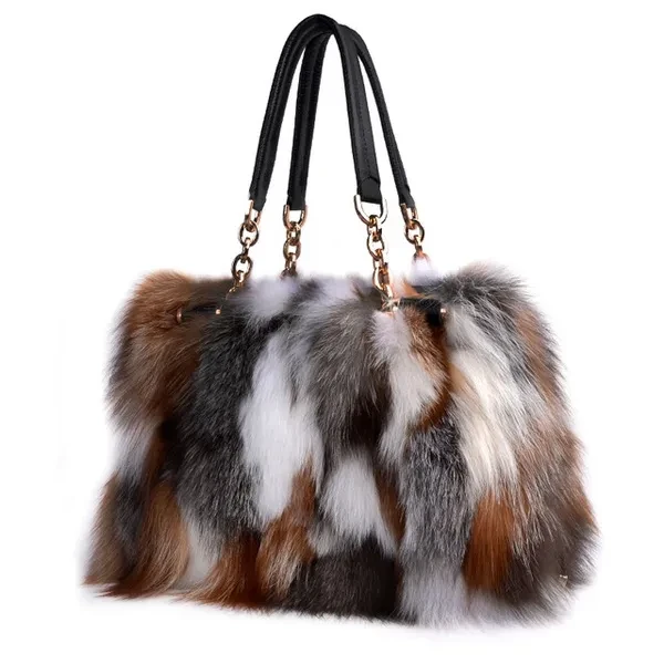 Luxury Real Fox Fur Woman Shoulder Bag Totes Brand Party Bag Ladies HandBags