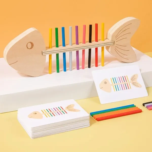 Montessori Teaching Aids Wooden Fish Bone Color Matching Games Children's Early Education Puzzle Toddler Learning Toys