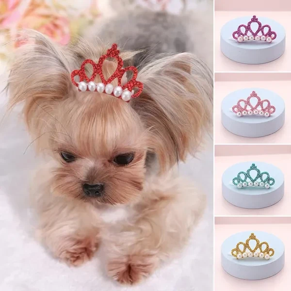 5Pcs Pet Small Dogs Cat Faux Pearl Crown Shape Bows Hair Clips Head Decoration for Pets Puppy Hairpins Decor Grooming Accessoires