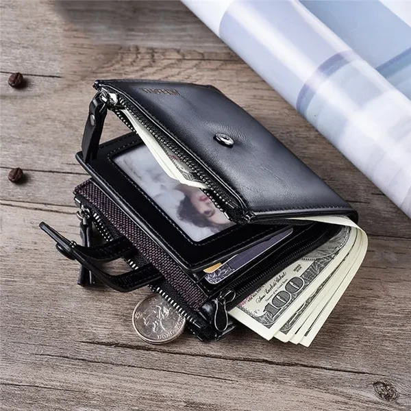 Men Short Leather Wallet Zipper Multi-purse Wallets Large-capacity Multi-card Holder Money Clip