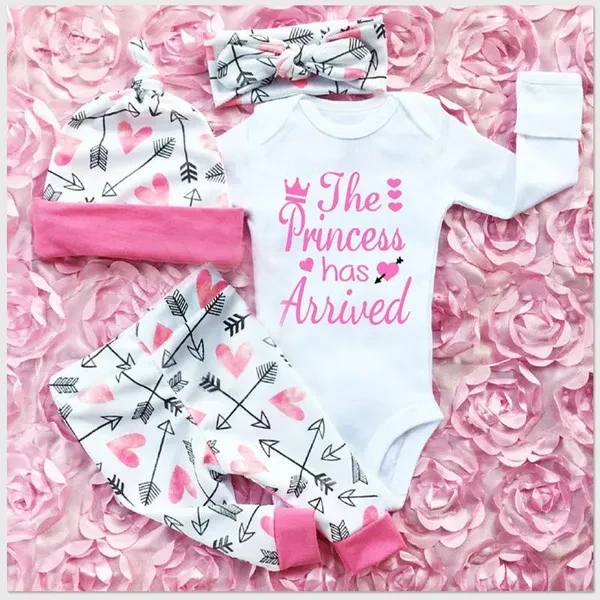 4PCS Newborn Kids Infant Baby Girls Clothes Romper Jumpsuit Bodysuit+Pants Outfit Set
